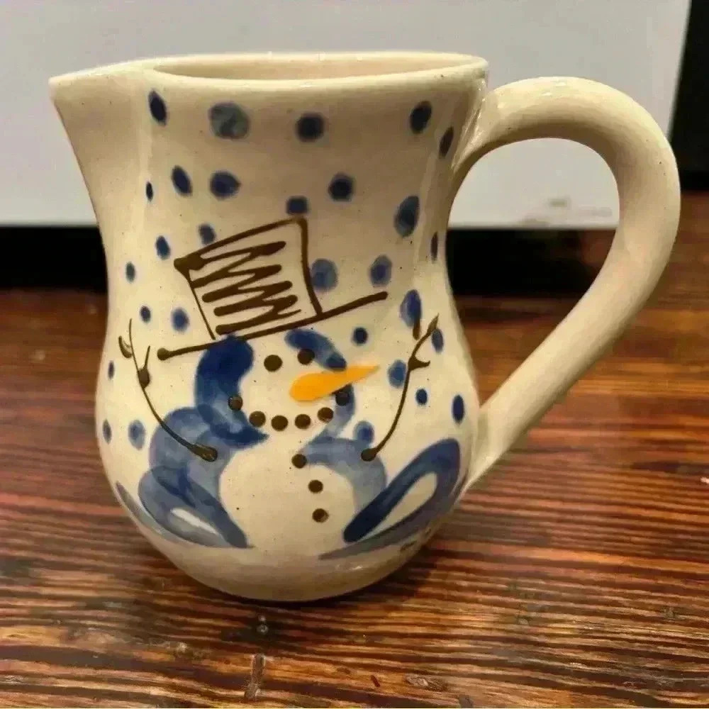 Handmade Kovack Pottery  Snowman Mug Handle Hand Painted 2003 Vintage Christmas